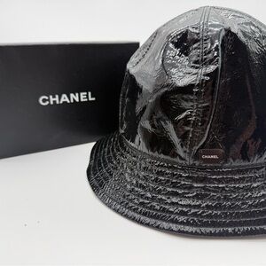 CHANEL Bob Black Patent Leather Bucket Hat